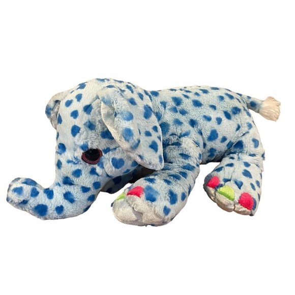 Wild Republic Sweet & Sassy Blue Polka Dot Elephant 14" tall Pink Big Eyes Plush - Picture 1 of 8